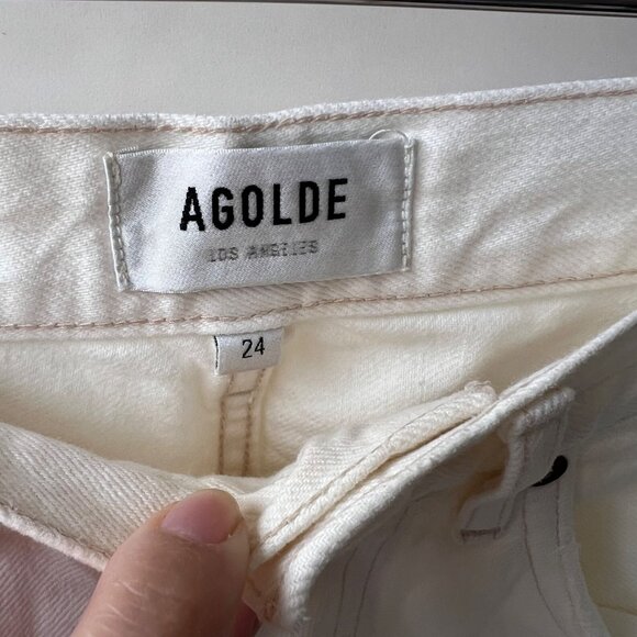 Agolde Riley Cropped Straight-Leg distressed Jeans, white, size 24 - Picture 7 of 11